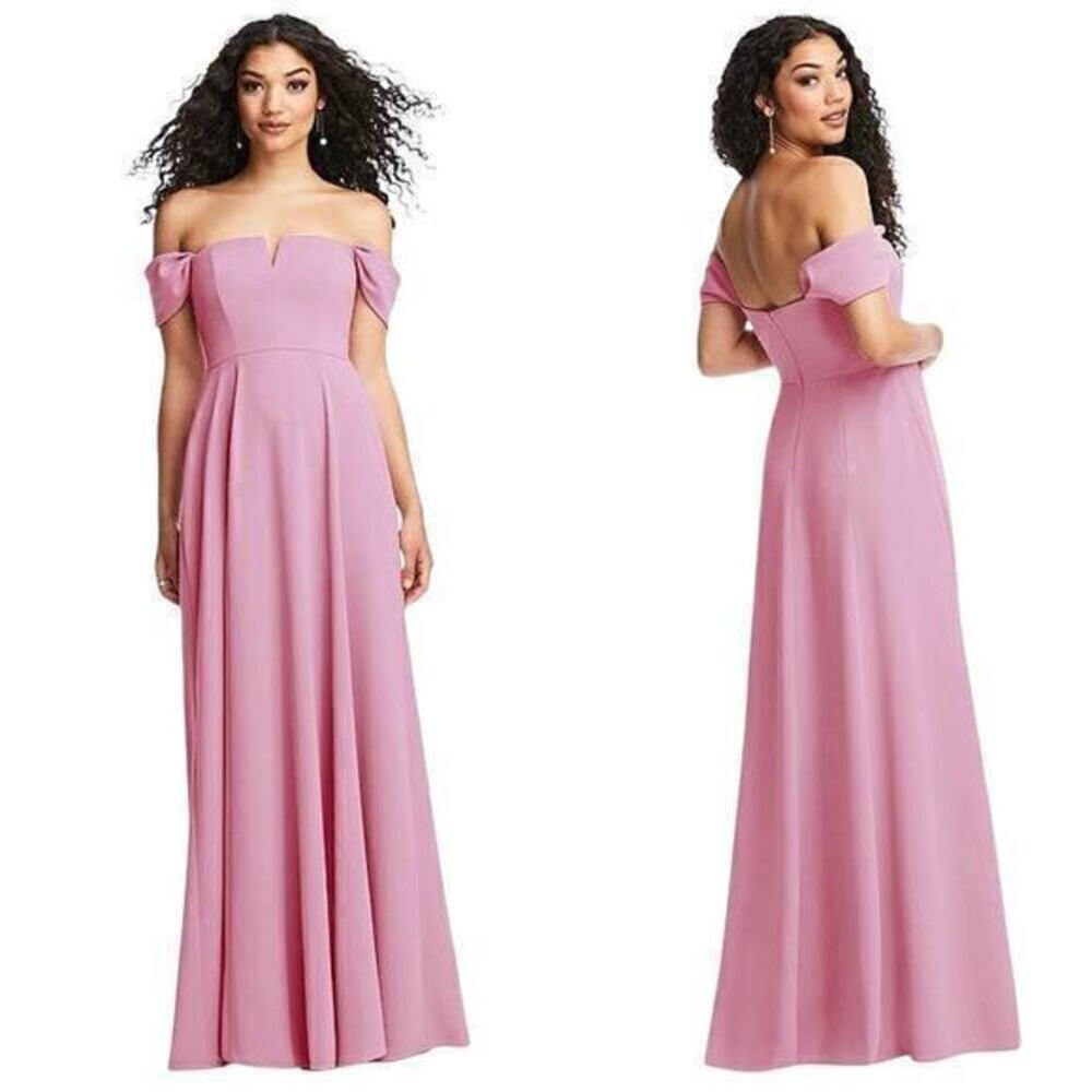 Dessy Collection Off the Shoulder Pleated Cap Sleeve Maxi Dress Powder Pink 18